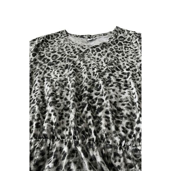 OLD NAVY SHORT SLV MIDI FIT & FLARE WAIST DRESS, WOMENS, L, GREY/BLACK LEOPARD - Picture 3 of 11